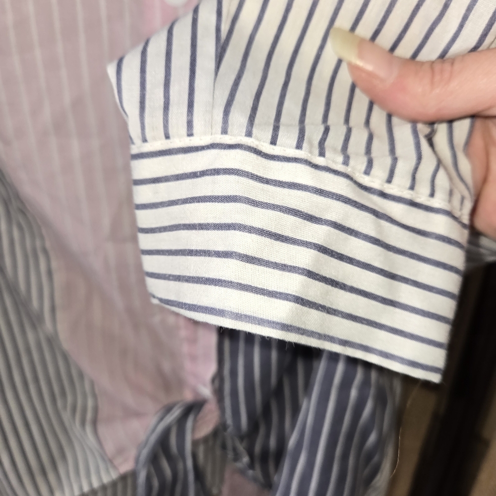 Women's No Frills Pink and Blue Stripe Cropped Tie Button-Up Shirt Size M - Picture 4 of 11